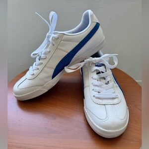 Puma White and Blue Leather Men Sneakers with Rubber Sole Size 9.5